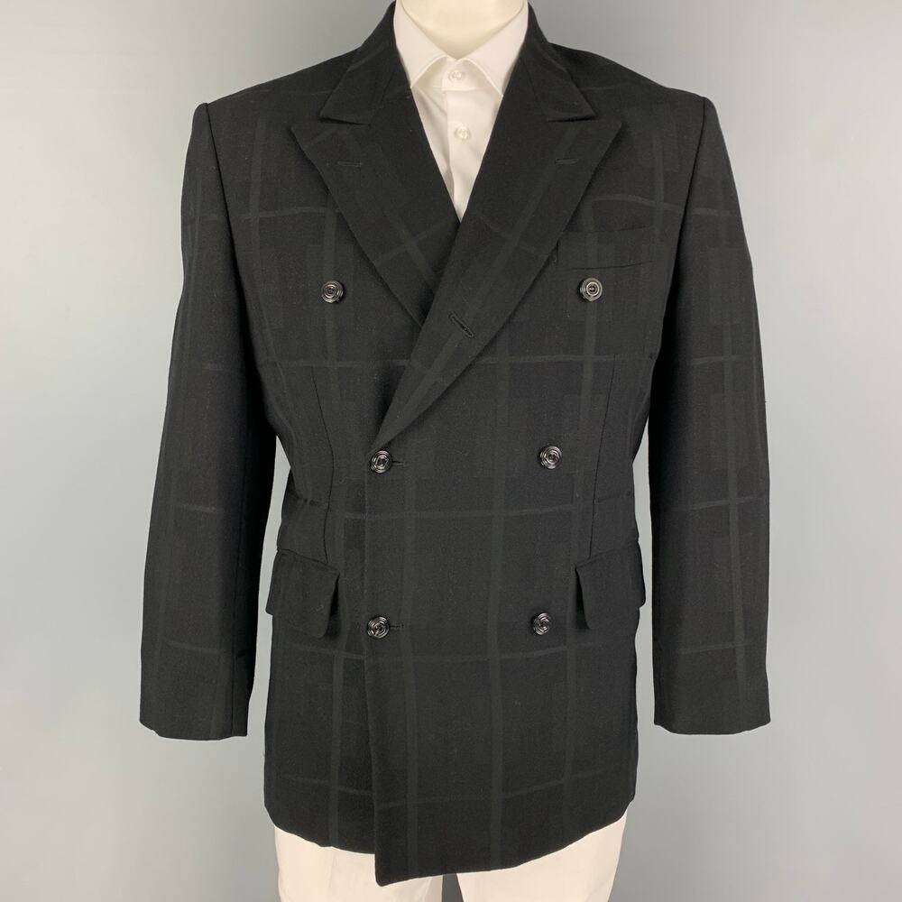 MONSIEUR NICOLE Size M Black Silver Window Pane Double Breasted Sport Coat